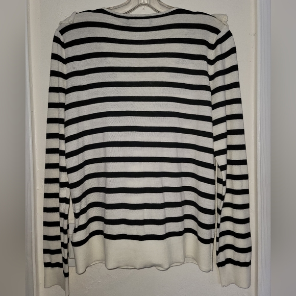 Lauren Ralph Lauren Ivory Polo Black Striped Ruffle Trim Cardigan Size Large - Picture 11 of 16